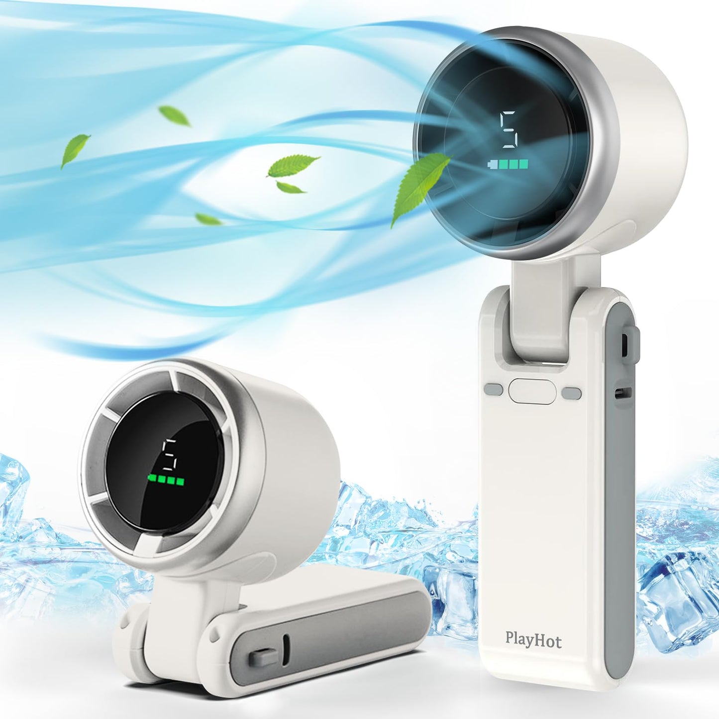 PlayHot Portable Handheld Turbo Fan, 5 Gear Wind, Battery Operated, Up to 12 Working Hours, 3 IN 1 Hand Fans with Air Turbo Tech Cooling Fan for Outdoor Activities, Travel, Beach (White)