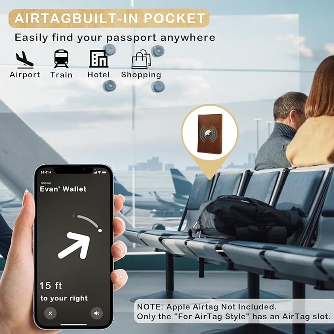 Airtag Passport Holder for Women Men Travel, Real Leather Passport Wallet, Handmade Passport Cover Case with Airtag Slot, Travel Must Haves Essentials Accessories Birthday Gift(Crazy Horse,Light Pink)