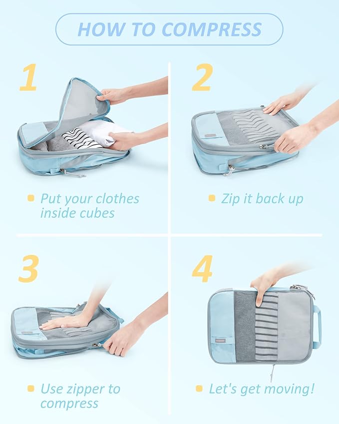 BAGSMART 6 Set /4 Set/2 Set Compression Packing Cubes for Travel, Lightweight Luggage Organizer Bags, Durable Space Saver Bags Travel Essentials