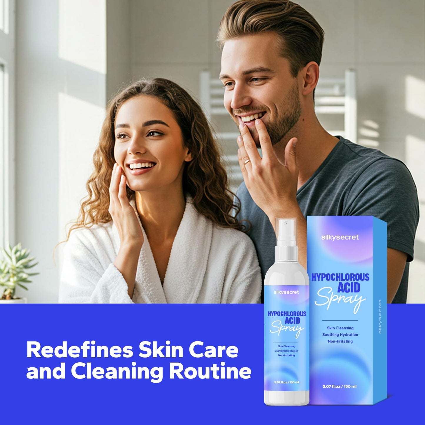 SilkySecret Hypochlorous Acid Spray (5 Fl Oz), Hypochlorous Acid Spray for Face & Body, Eyelid Cleanser, HOCl Facial Mist for Skin Cleansing & Soothing, Sensitive& Redness Reducing Skin Care