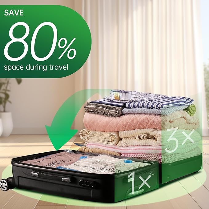 BRODI Travel Vacuum Bags With Pump - Compression Storage Bags for Space Saving & Luggage Essentials (10 Combo Pack)