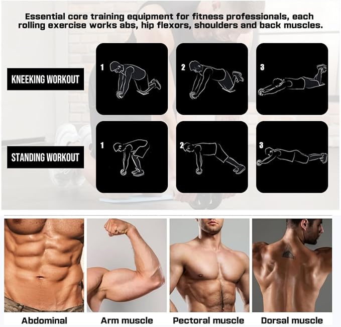 Ab Roller Wheel and Knee Mat, Abs Workout Equipment for Abdominal & Core Strength Training, Home Gym Fitness Exercise Wheels for Women Men, Abdominal Wheel