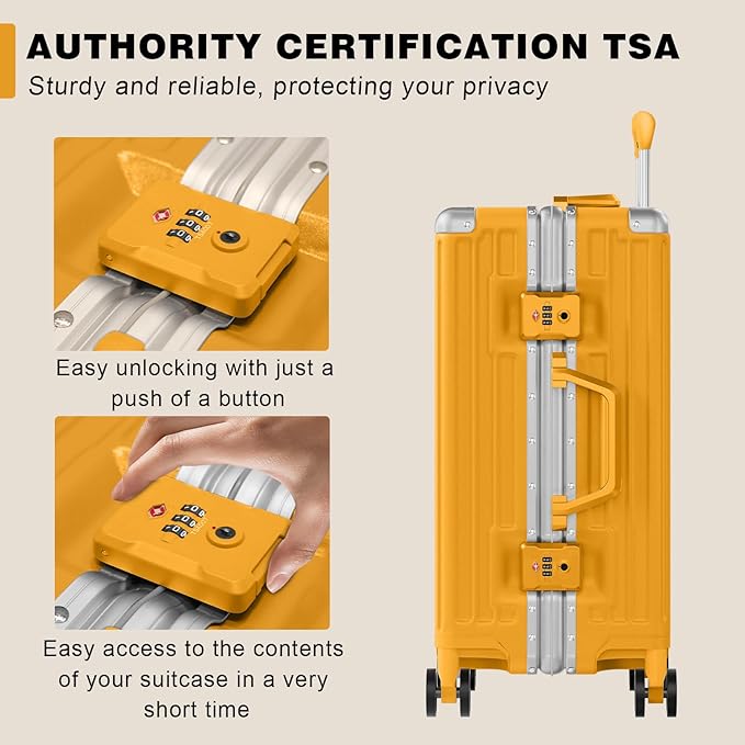 AnyZip Carry On Luggage PC+ABS Aluminum Frame Zipperless Luggage Hard Shell Suitcase with TSA Lock Double Spinner Wheels 20 Inch Orange