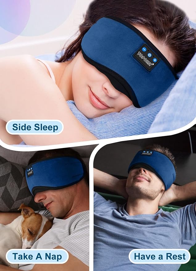 TOPOINT Sleep Headphones, Sleeping Headphones Bluetooth Sleep Mask with Bluetooth Headphones, Aid Sleep Light Blackout Sleeping Eye Mask Headphones for Sleeping Side Sleepers Men Women Girls
