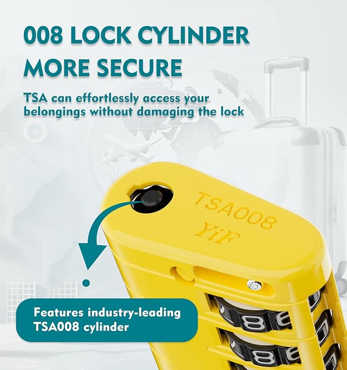 ANVIL 4 Digit Luggage Locks, TSA Locks for Luggage, Advanced TSA008 core, Alert Indicator for Your Travel Lock, Suitcase Lock. (3, Yellow)