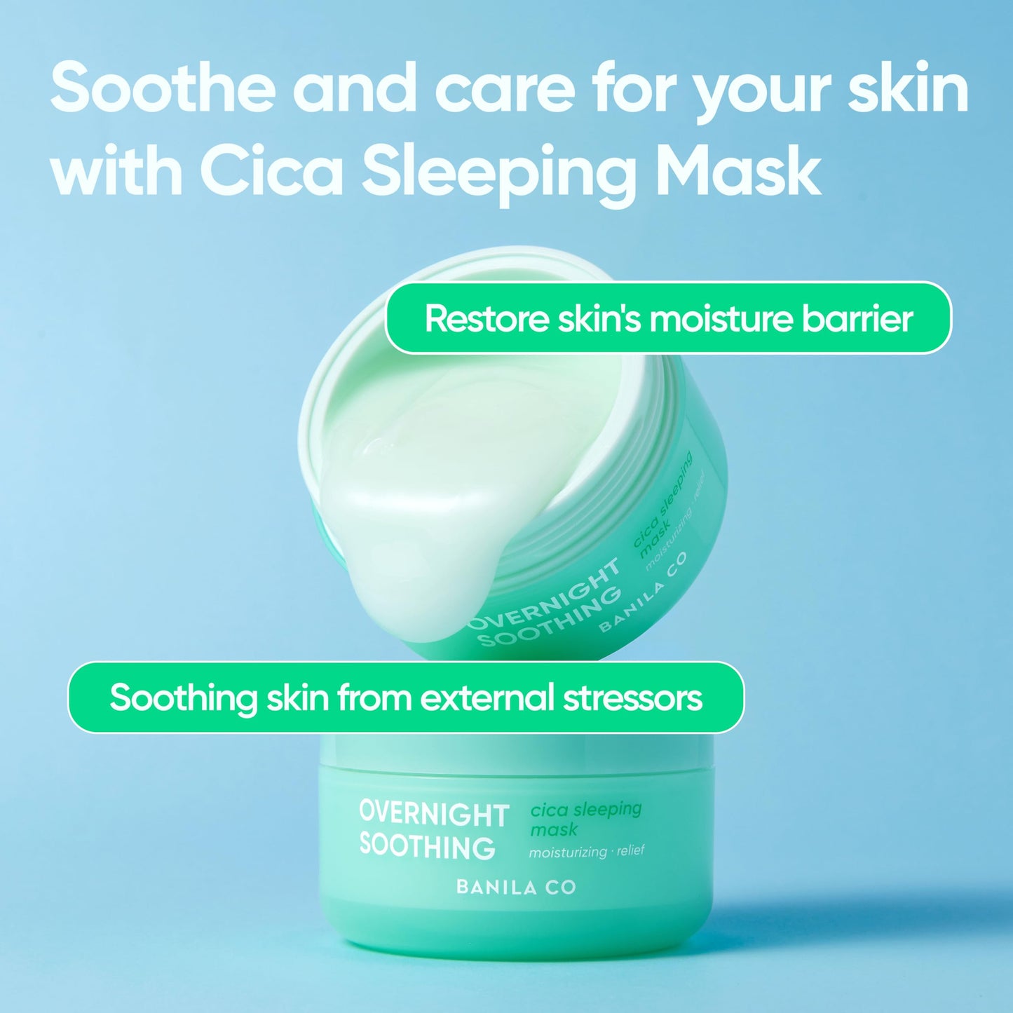 BANILA CO Overnight Soothing Cica Sleeping Mask | Centella Asiatica Water for Calming Skin | Panthenol for Intense Hydration | Korean Facial Skincare Non-Comedogenic (100ml / 3.38 fl oz)
