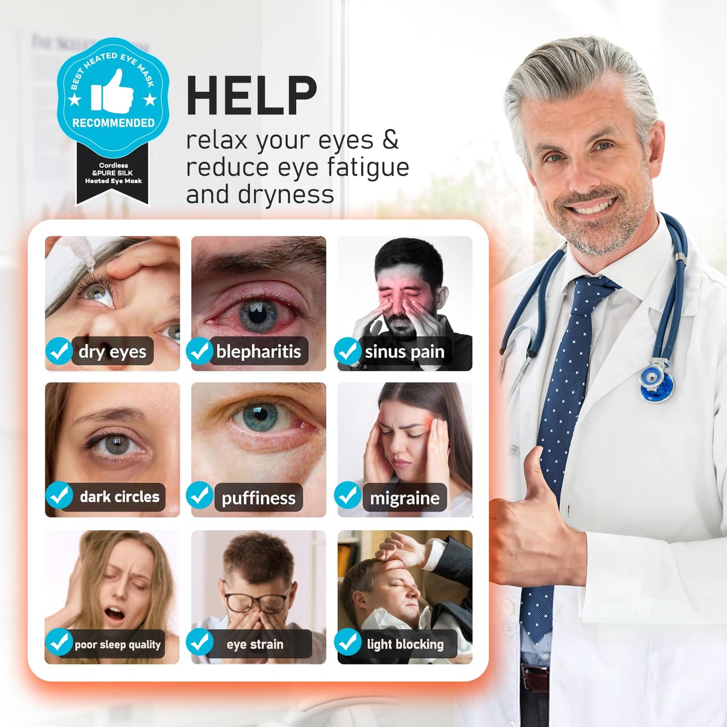 LitBear Heated Eye Mask, Silk Cordless Warm Eye Compress for Dry Eyes, Light Blocking Heat Eye Mask for Women Men, Soft Eye Heating Pad for Dry Eyes, Travel, Rechargeable, Washable Cover (Pink)