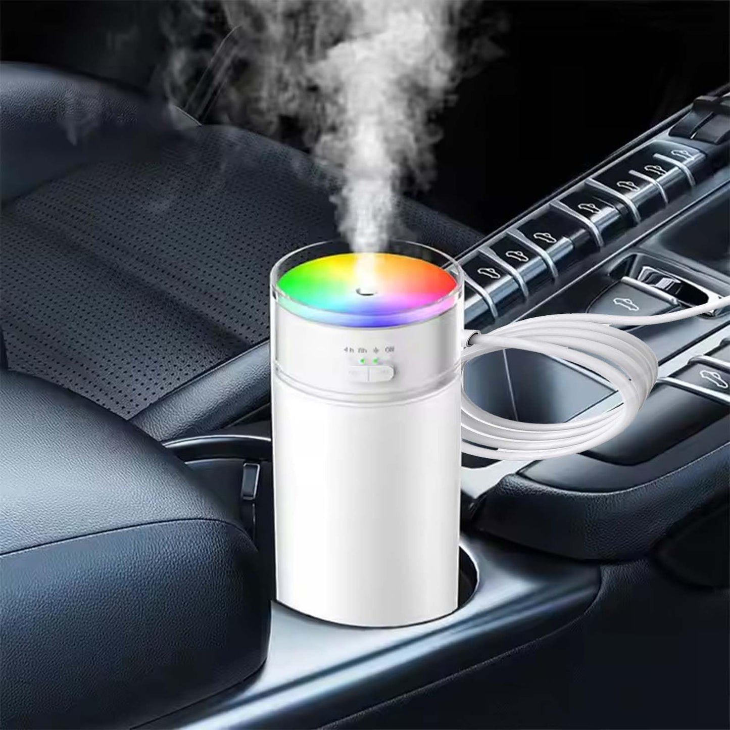 Bunnycare Portable Small Humidifier for Bedroom, 500ml Dual Nozzle Large Mist, Dazzling Light Ambient Light Hydrating, Portable Car Humidifiers, Air Humidifier for Travel, Office, Bedroom (white)