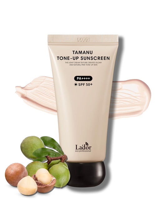 LADOR Tamanu Daily Sheer Glow Tinted Tone-up Face Sunscreen Moisturizer UV Protector Hydrating Non-greasy Makeup Primer SPF 50+ PA++++ Sun Protection Korean Skincare