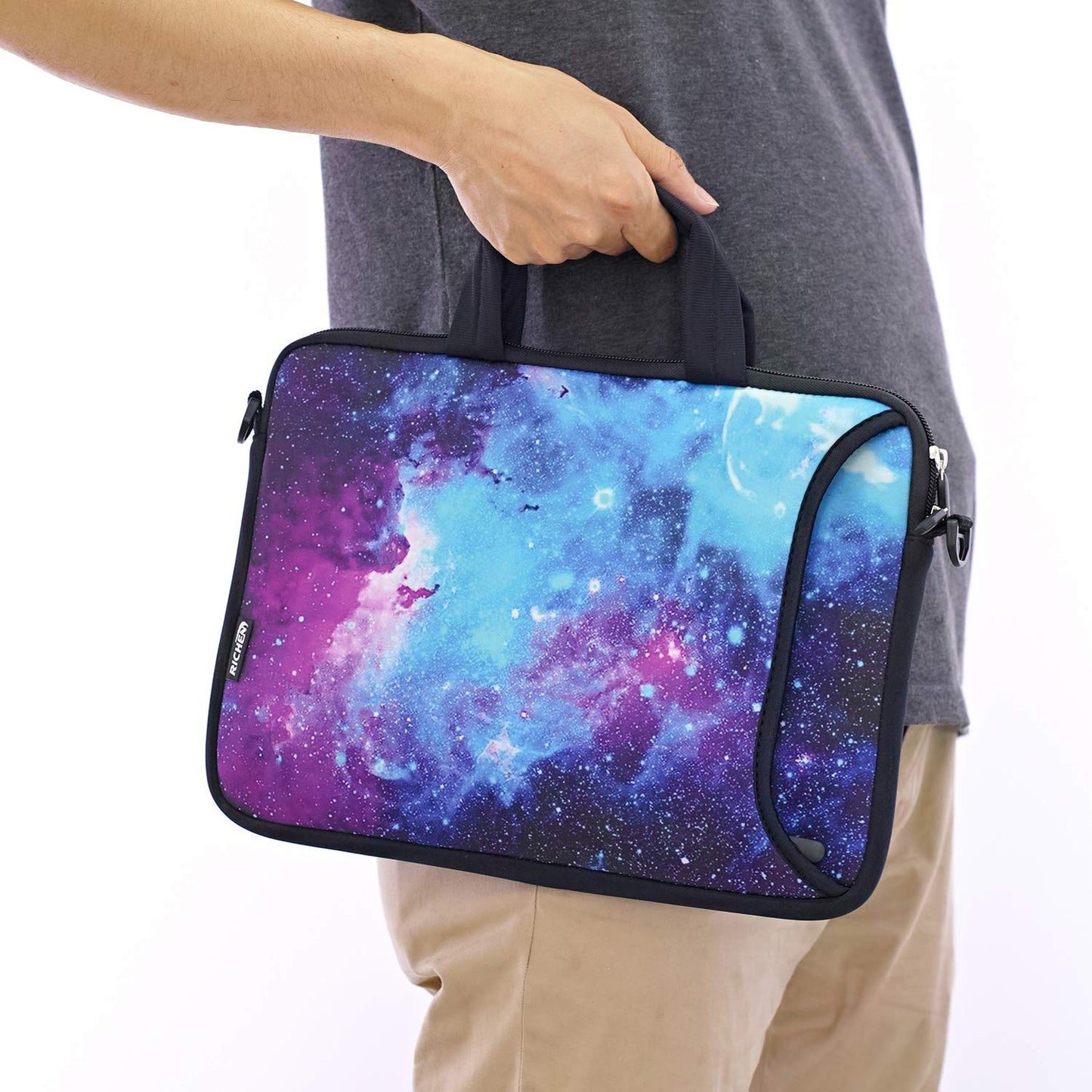 RICHEN 14-15.6 Inch Galaxy Laptop Shoulder Bag Messenger Bag Case Notebook Handle Sleeve Neoprene Soft Carpet Tablet Travel Accessories Pocket