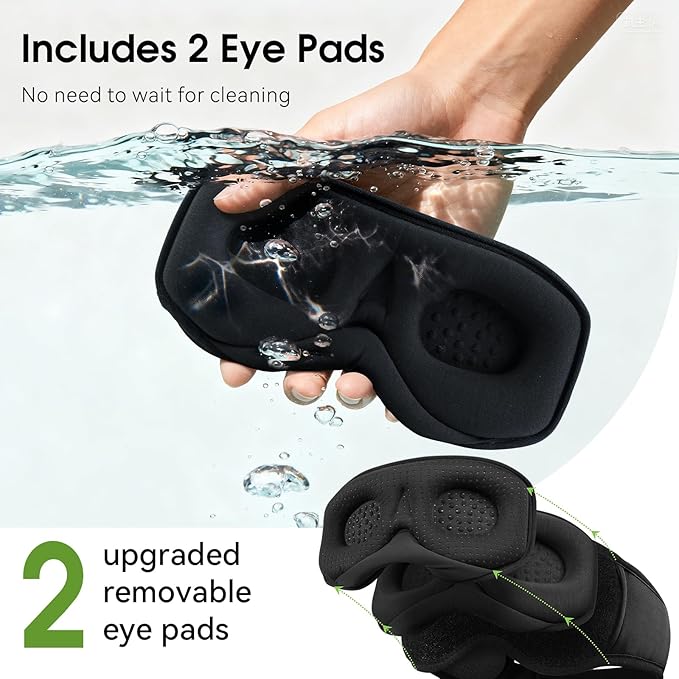 Sleep Mask with Bluetooth 5.4 Headphones, Removable 3D Eye Cups, Timing Sleeping Headphones for Side Sleepers, Wireless Music Eye Mask Speakers for Men, Women, Tech Gifts, Black