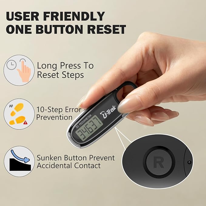 3D Pedometer for Walking with Removable Clip and Carabiner Simple Step Counter for Walking Accurate Clip On Step Tracker for Men Women Kids