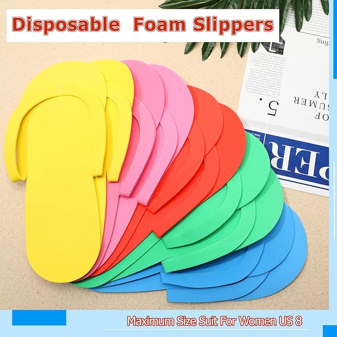 JenPen 60 Pairs Disposable Pedicure Slippers Foam Flip Flops Disposable Flip Flops Multi Color Foldable Pedicure Slippers for Guests Salon Spa Hotel Women