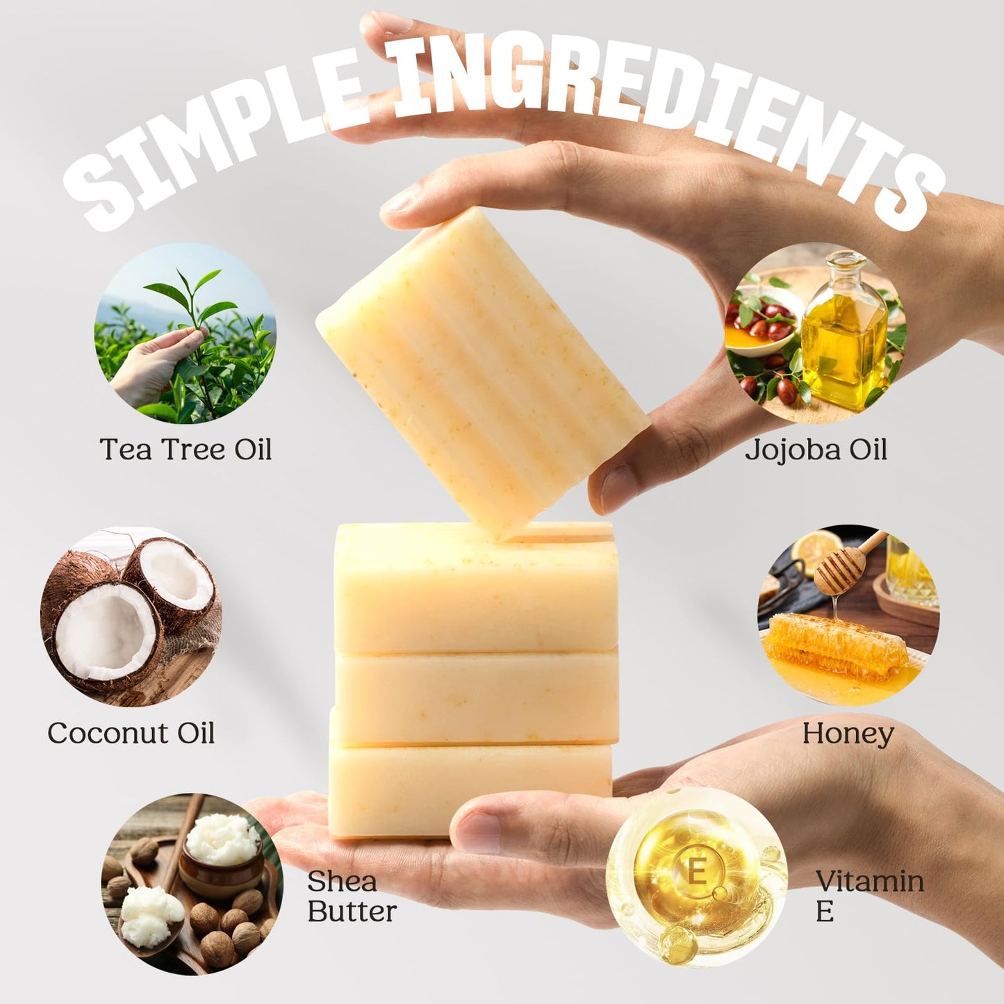 CADDISE Natural Soap Bar – Cold Process Handmade Soap for Face & Body Wash, Moisturizing & Cleansing with Tea Tree & Coconut Oil, Shea Butter, Jojoba & Honey, Gift Set for Men & Women, 4 Pack 16.8 Oz