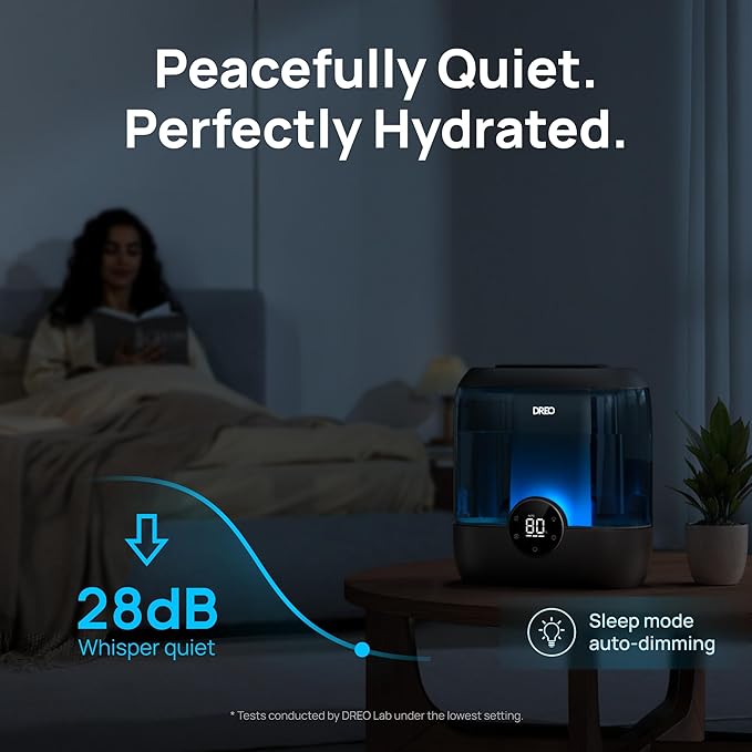 Dreo 6L Top Fill Humidifiers for Bedroom, 60H Runtime Supersized Cool Mist Humidifier for Large Room, 28 dB Quiet Baby Air Humidifiers for Nursery, Plants, Indoor, Night Light, LED Display, Ultrasonic