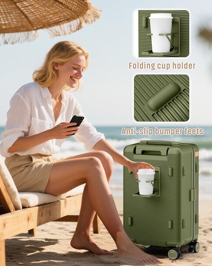 Joyway Luggage Sets 2 Piece, 22 Inch Carry On Luggage and 26 Inch Trunk Checked Luggage with Cup Holder, Lightweight Hardside Suitcase with Pressure-resistant Frame, Shock Absorbing Wheel and TSA Lock