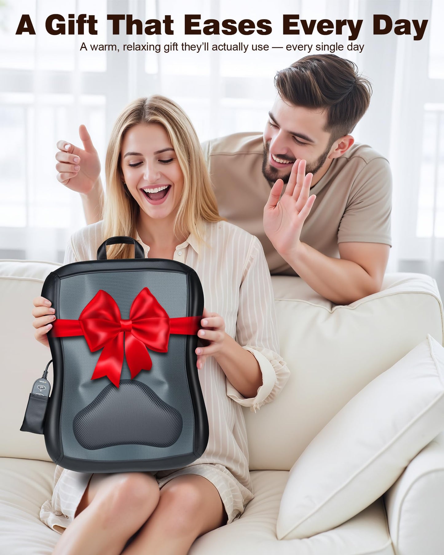 JZBRAIN Shiatsu Back Massager with Heat : Up and Down Rolling Massage - Electric Back Massager for Pain Relief Deep Tissue - Heated Lower Back Massager for Office, Home Use