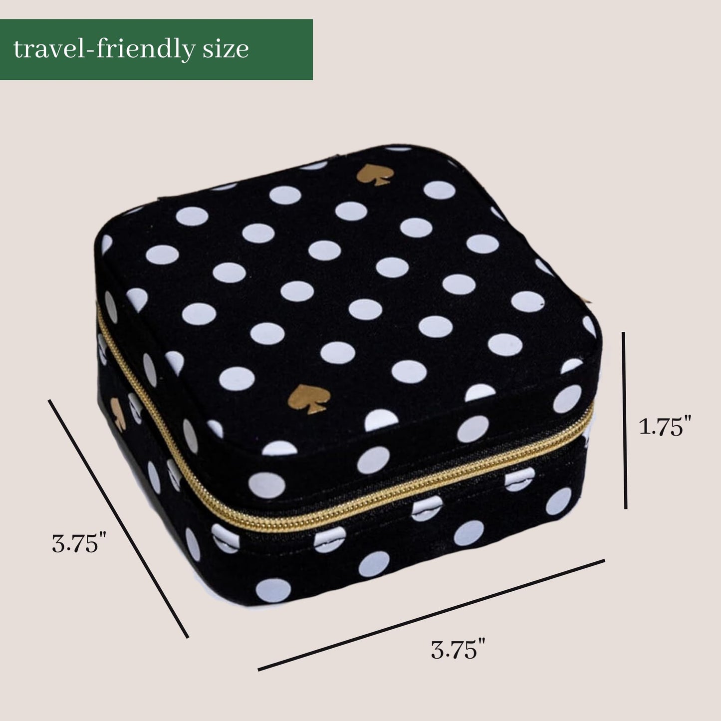 kate spade new york Small Travel Jewelry Case, Black Dotted Jewelry Box to Organize Rings, Necklaces, Earrings, Polka Dot