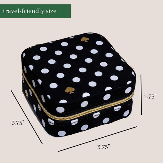 kate spade new york Small Travel Jewelry Case, Black Dotted Jewelry Box to Organize Rings, Necklaces, Earrings, Polka Dot