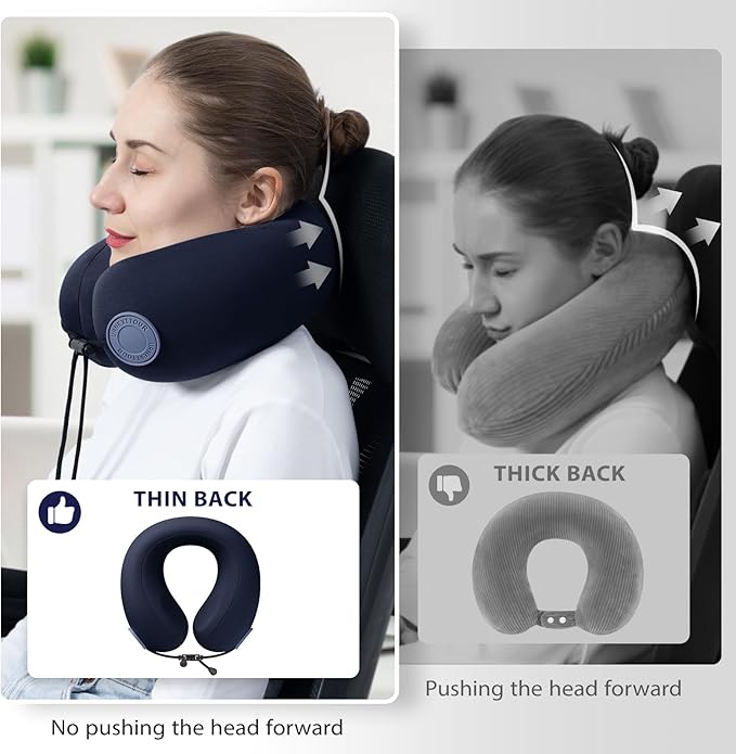 Travel Neck Pillows for Airplane Adults, Memory Foam Neck Support Travelling Pillow with Washable Cotton Pillowcases and Storage Bag, for Car, Train, Flight, Office and Home Use Adults Blue