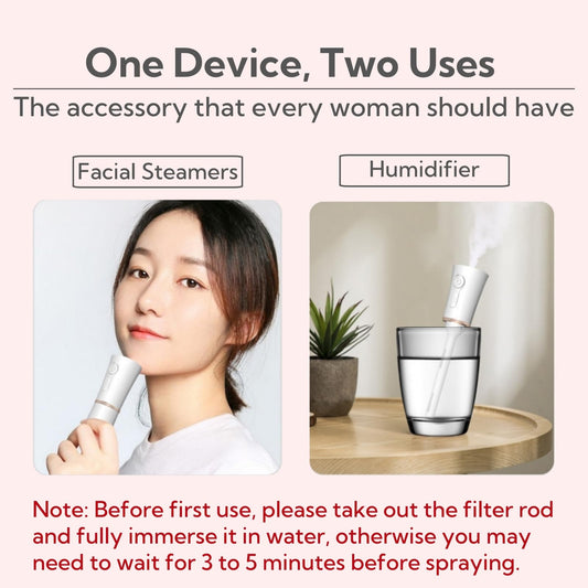 Portable Handheld Humidifier, Nano Spray Face Steamer, USB Rechargeable, Visual Water Tank, Mist Hydrating Humidication for Eyelash Extensions, Skin Care, Daily Makeup Facial Mister