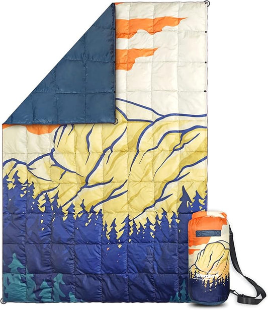 4Monster Down Camping Blanket - Outdoor Travel Quilt Puffy 650 Fill, Packable, Lightweight,Wind & Waterproof | Ideal for Stadium, Backpacking,Picnics, Beach and Hiking
