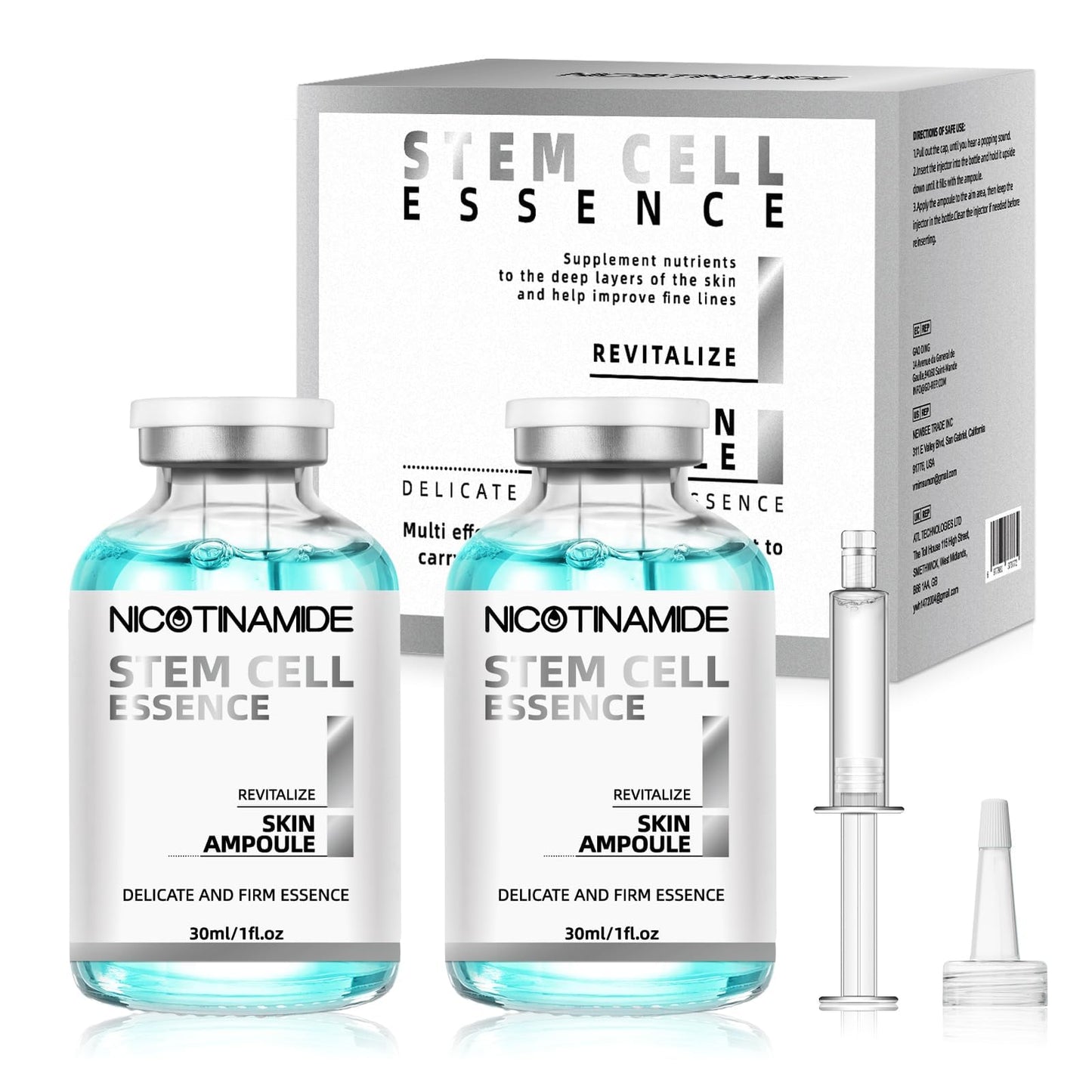 Microneedling Stem Cell Serum for Face, 2-Pack Anti-Wrinkle & Scar Treatment Ampoules, Hydrating Facial Serum for Radiant Skin