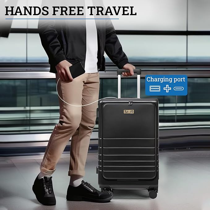 20 Inch Hardside Carry On Luggage with Spinner Wheels, Airline Approved 22x14x9 Carry-On Luggage with Front Pocket (Black)