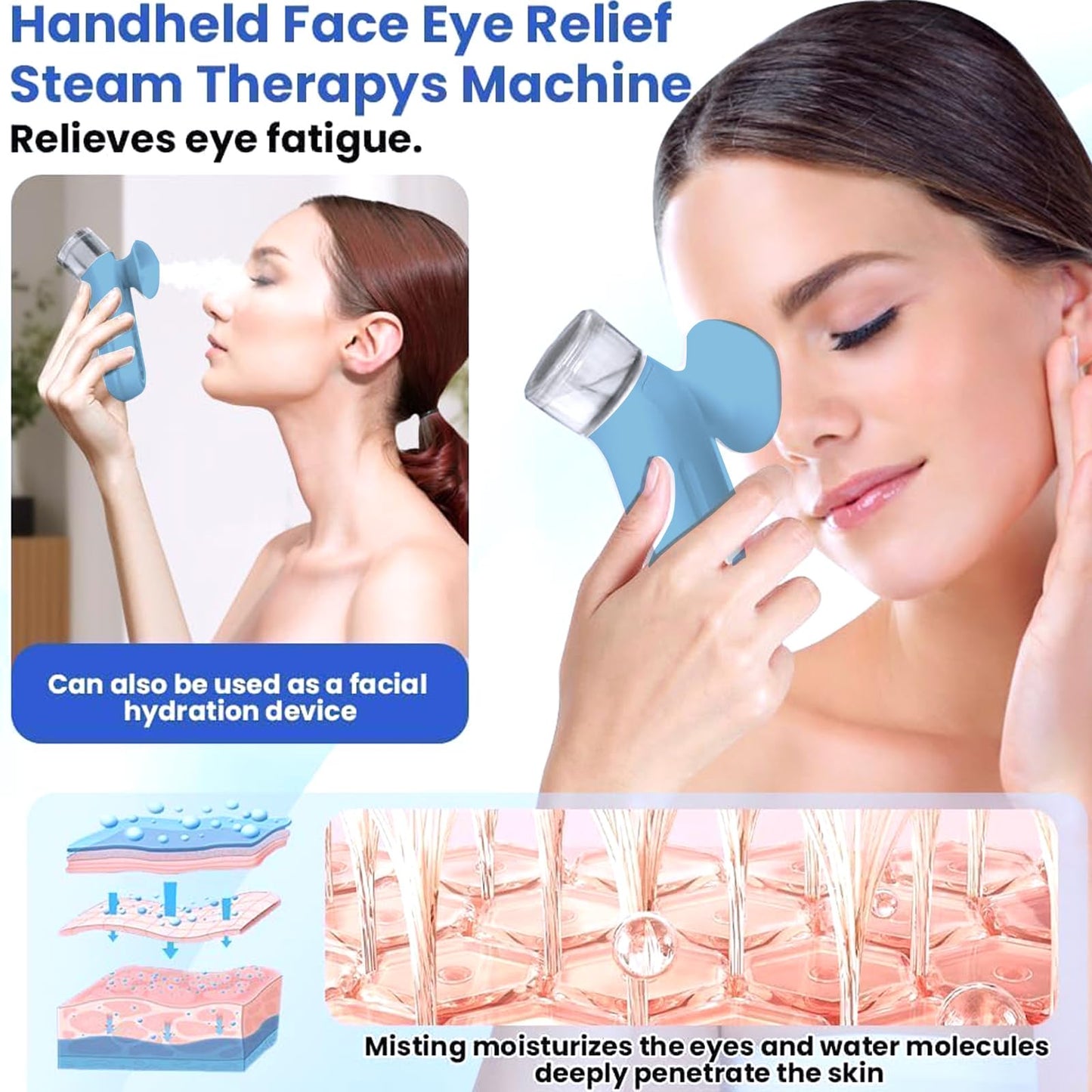 Eye Mist Steam Sprayer for Relief Dry Eyes, Eye Treatment, Portable Heated Eye Masks, Mini Eye Moisturizing Cleaning Soothing Steamer, Blue