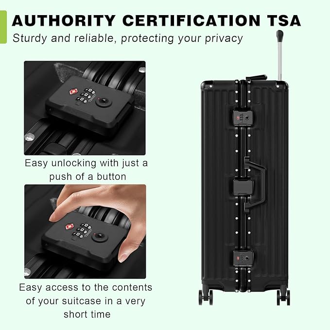 AnyZip Carry On Luggage PC+ABS Aluminum Frame Zipperless Luggage Hard Shell Suitcase with TSA Lock Double Spinner Wheels 20 Inch Black