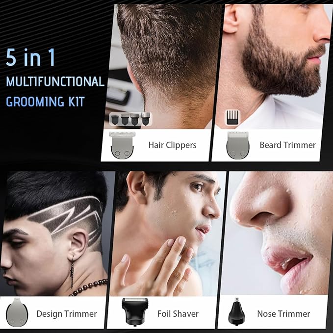 Beard Trimmer for Men 13 Pieces Grooming Kit, Cordless Hair Clippers, Men's Hair Trimmer for Nose Ear Face Mustache & Body Trimmer, Waterproof, with LED Display, Gifts for Men, Black