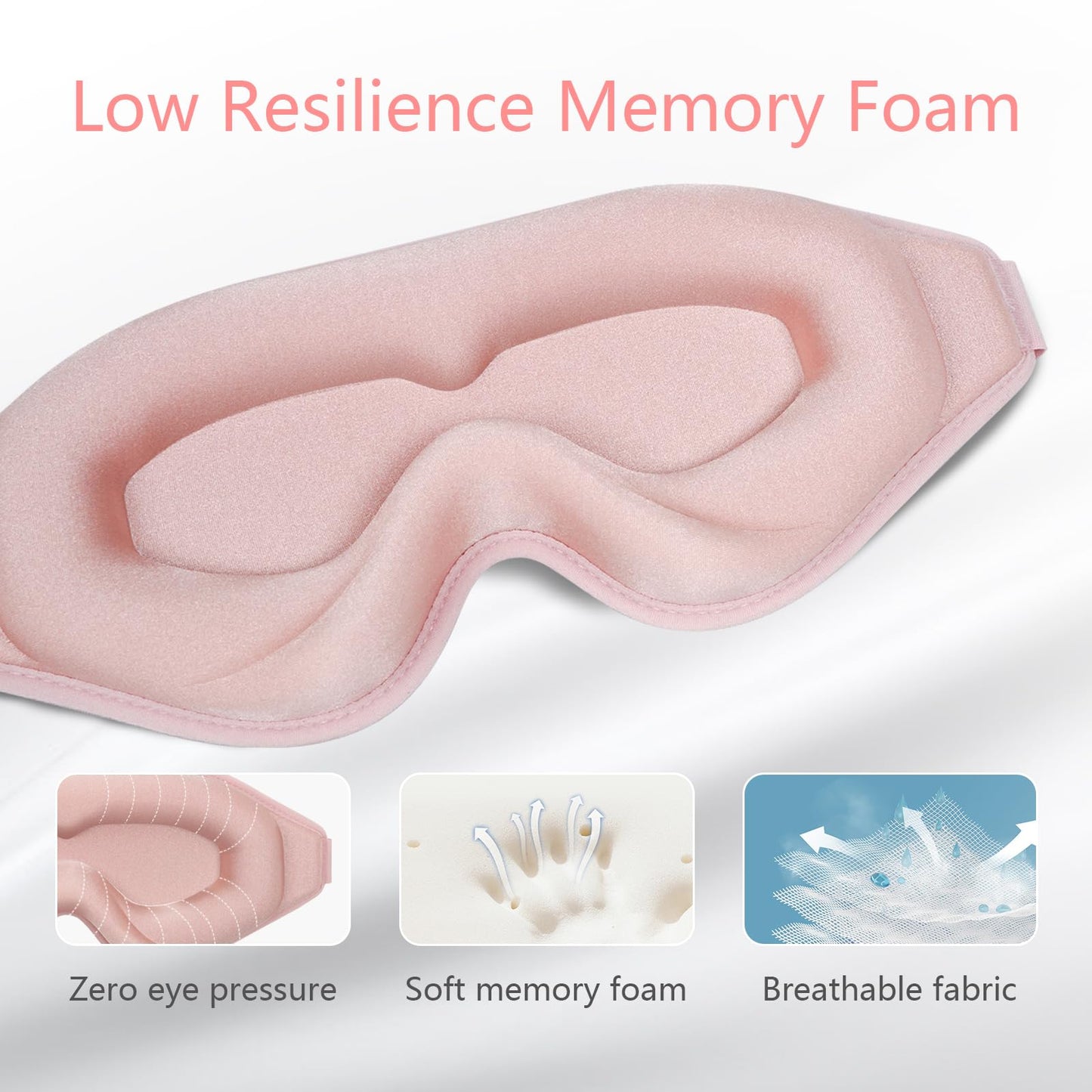 Sleep Mask 3D Eye Mask for Sleeping 100% Light Blocking Eye Covers with Adjustable Strap Night Blindfold for Women Memory Foam Pink