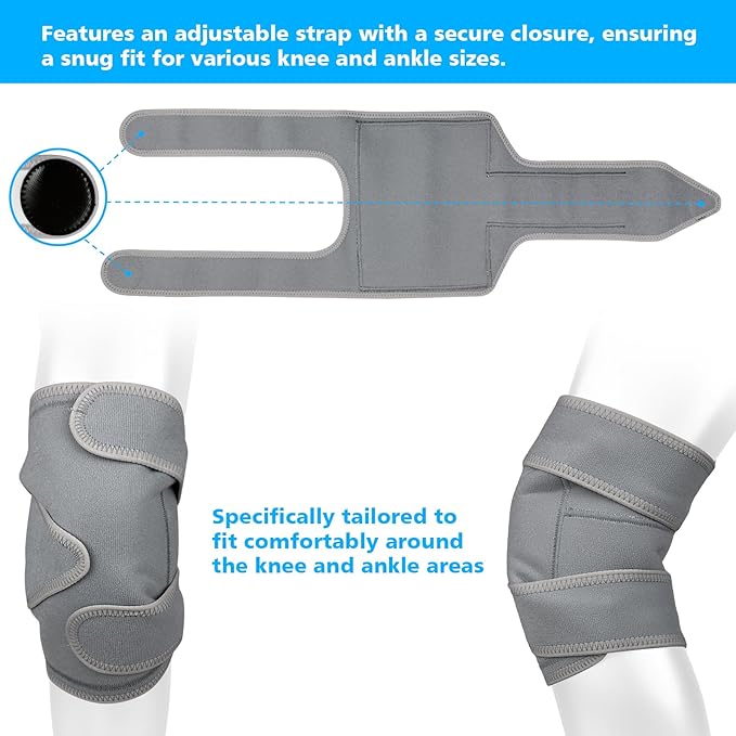 2 Pc Castor Oil Compress Wrap Kit Organic Cotton Pack Wrap for Knee and Ankle Pain Relief Ergonomics Design Snug Fit Knees and Ankles Comfort Flannel Castor Oil Pack Wrap Set Reusable (Gray)