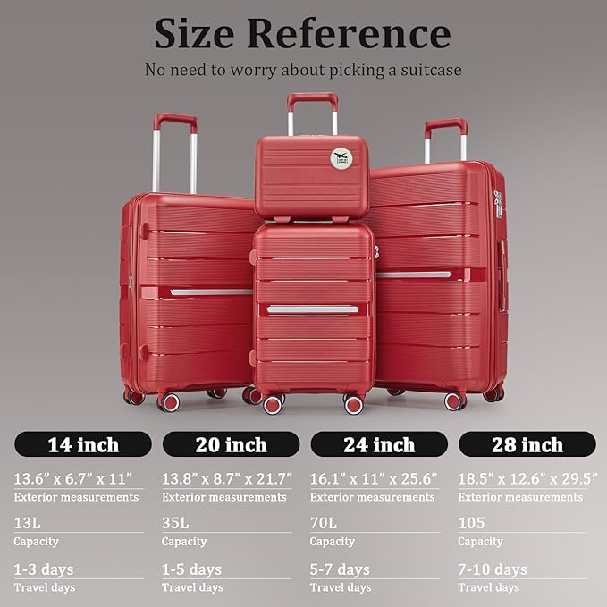 4-Piece Hardshell Luggage Set with TSA Locks, Expandable Suitcases and Silent Spinner Wheels - Vibrant Colors for Easy Identification (14/20/24/28 Inch) - Family Travel Suitcase Sets