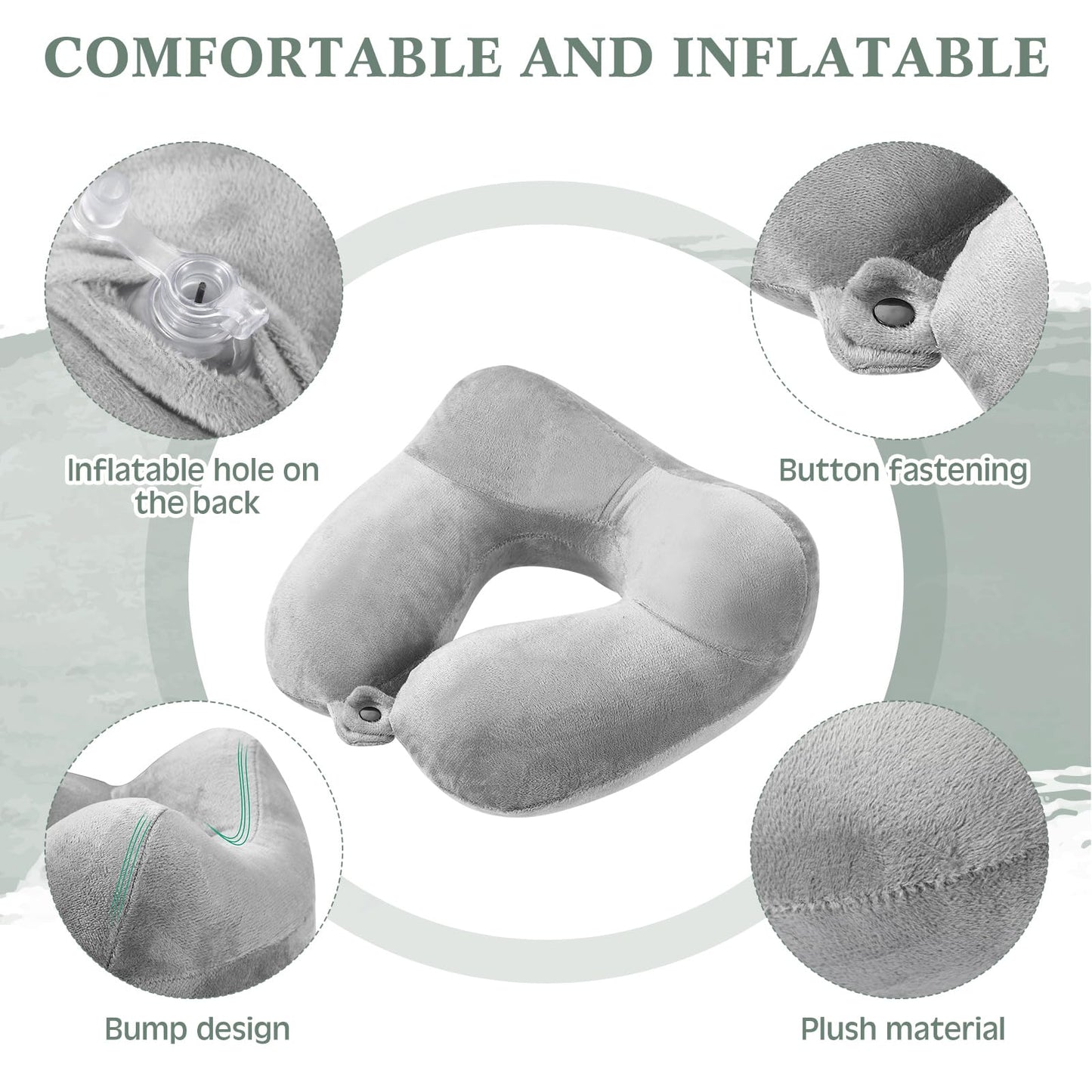 Sintuff 4 Sets Inflatable Travel Pillows for Airplanes with Compact Bag and Blindfold Velvet Inflatable Neck Pillow for Traveling Head Support U Shaped Flight, 12 x 12 x 5.5 Inch(Multi Color)