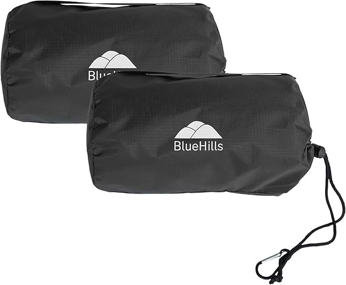 BlueHills Ultra Compact Travel Blanket 2 Pack Large Soft Cozy Portable Blanket Sheet with Carry Case and for Flight Airplane Car Layover Camping Hotel C203-2PK-Black