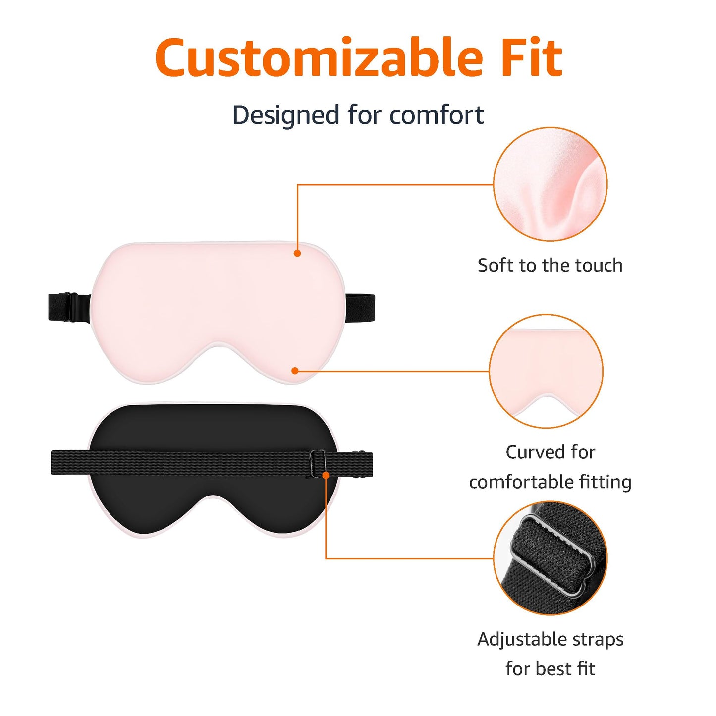 Amazon Basics Genuine Natural Mulberry Silk Curved Sleep Eye Mask with Adjustable Strap, One Size, Pink