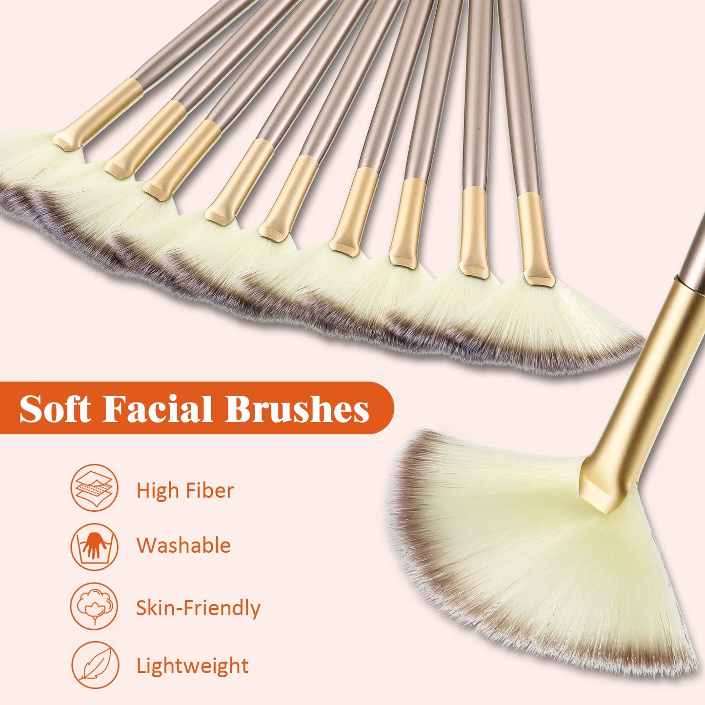 9 Pieces Facial Fan Mask Brushes, Soft Facial Applicator Brushes Tools for Peel Glycolic Makeup for Mud Cream(Champagne)