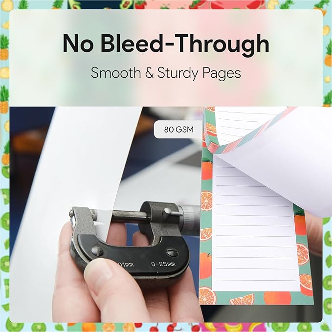 4 Large Magnetic Notepads – Shopping List, To-Do List, Reminders, Grocery List Pads -Strong Full Magnetic Back- Memo Pads with Realistic Fruit Designs | 60 Sheets per Pad 9 x 3.5 inch (4 Pack)