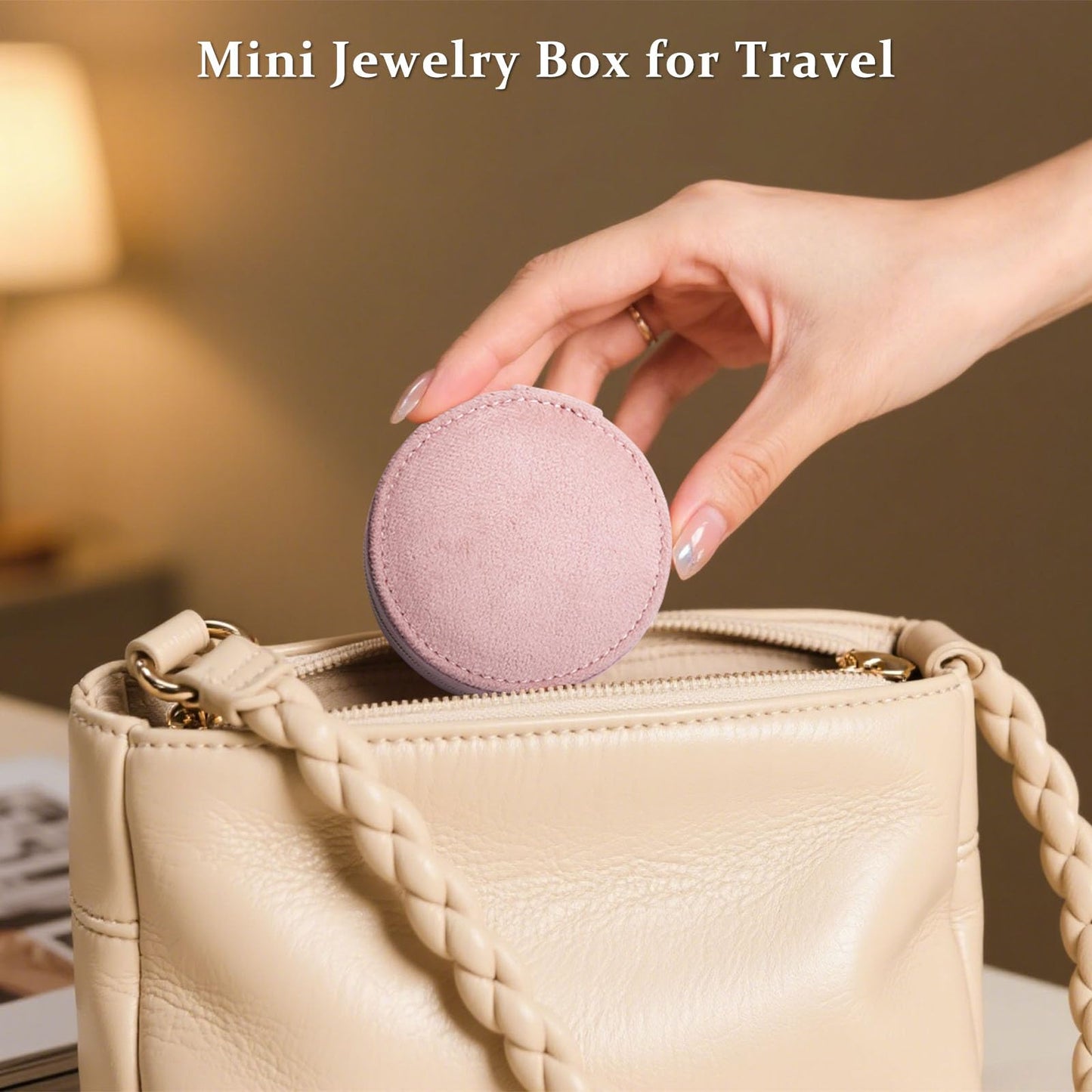 CONBOLA Travel Jewelry Case Small Jewelry Box for Women Girls,Round Velvet Mini Jewelry Travel Organizer,Portable Jewelry Box for Rings Earrings Necklaces Bracelets.(Pink,Small)