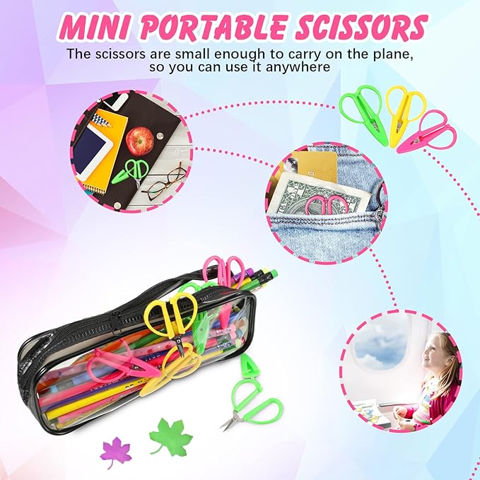 24 Pcs Mini Scissors Thread Tiny Colorful Travel Scissors Back to School Sewing Small Tool 2.56 x 1.65 Inch Embroidery Craft Clipper with Cover, 3 Colors