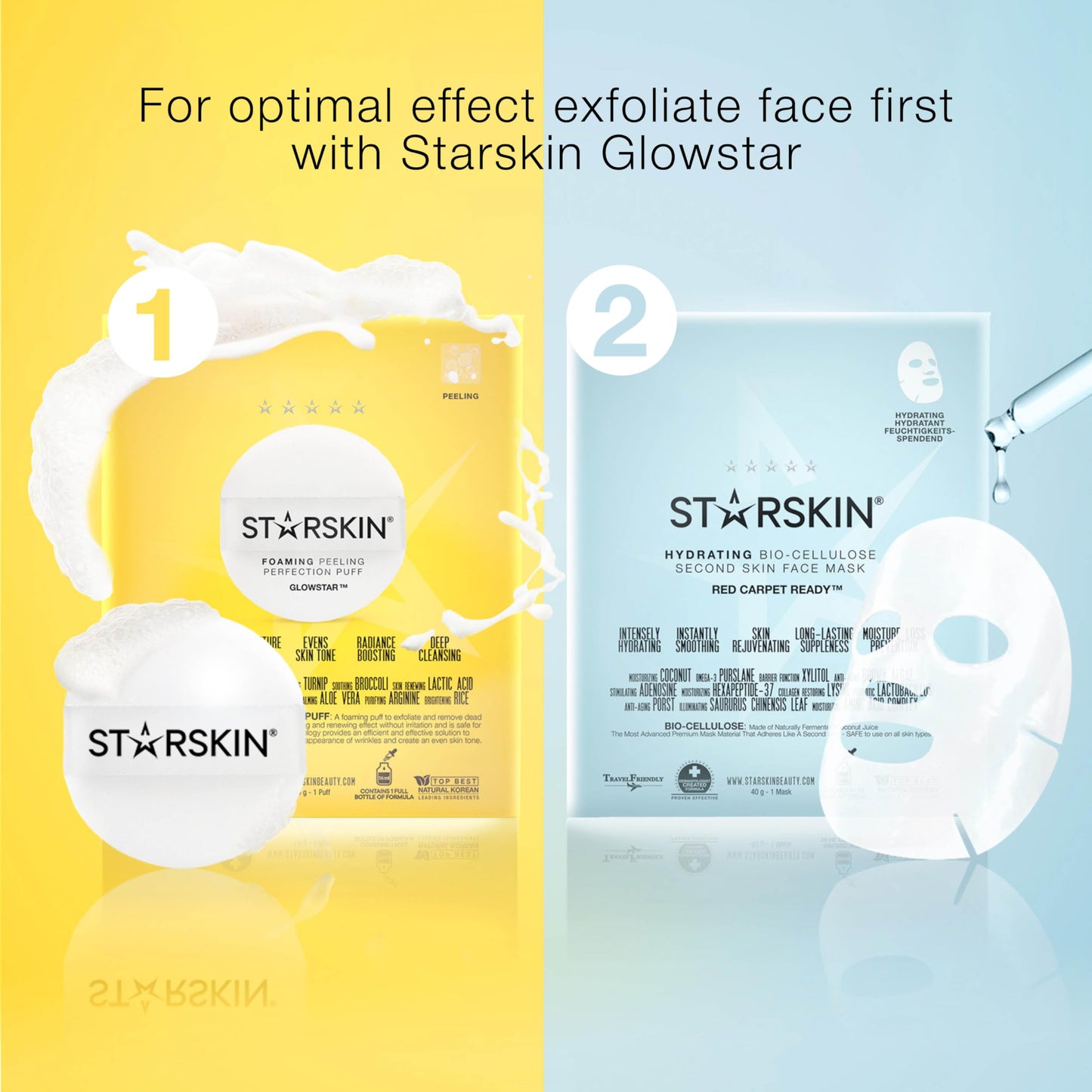STARSKIN Red Carpet Ready Bio-Cellulose Face Mask – 4 Pack (40 g Each), Instant Hydration & Glass-Skin Glow, Coconut-Fermented Fiber, K-Beauty