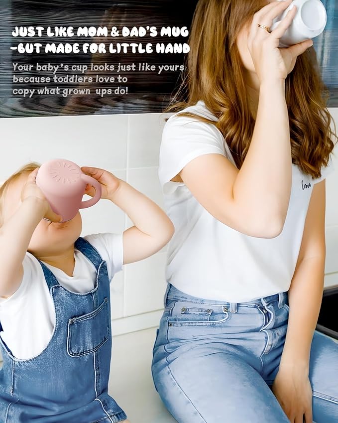 2-IN-1 Open Baby Cups, Stainless Steel Tiny Cup + Silicone Training Cup for Toddlers Kids Babys, No Plastic Taste | No Soap Smell | Shock-proof BLW Feeding Essentials, 2-Pack, Blush/Beige