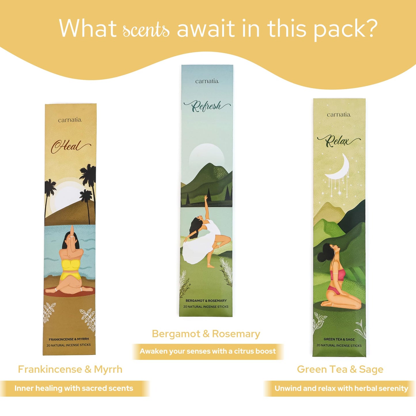 Carnatia Meditation Incense Sticks – Set of 6 Calming Scents for Mindfulness, Focus & Self-Care | Purifying Aromas for Spiritual Wellness, Inner Peace & Healing Rituals!