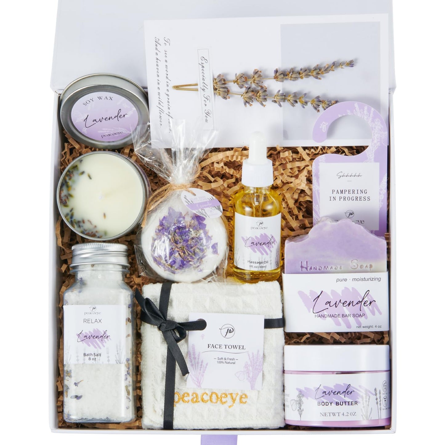 Peacoeye Gifts for Women Spa Gifts Lavender Bath Gift Baskets Relaxing Self Care Gift for Mom Her Sister Wife Auntie Home Bath Kit Care Package Birthday Friendship Gift Ideas