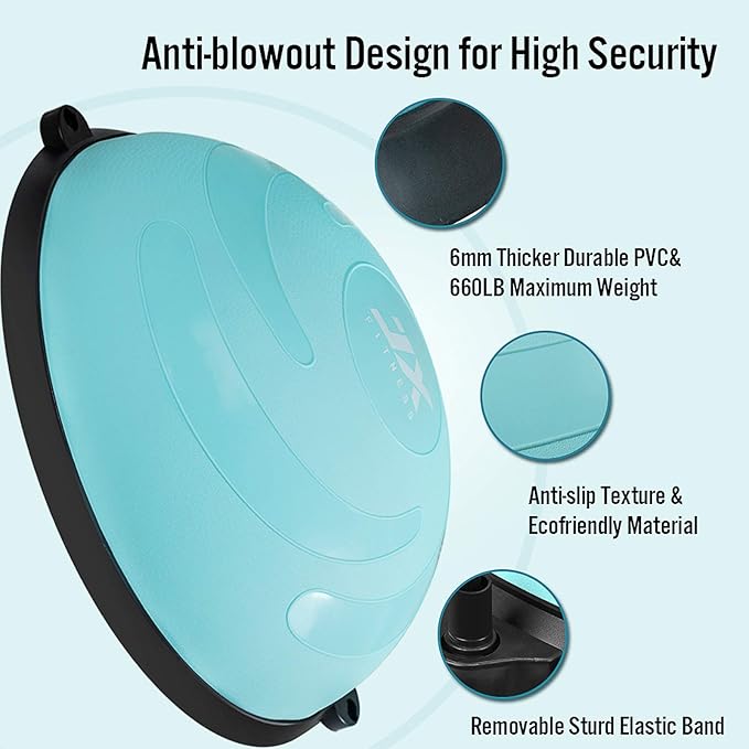 JX FITNESS 58cm Balance Half Ball Trainer, Stability Exercise Yoga Half Ball with Resistance Bands & Pump - Improve Core and Ab Strength with Full Body Home Gym Workouts Or Fitness Training