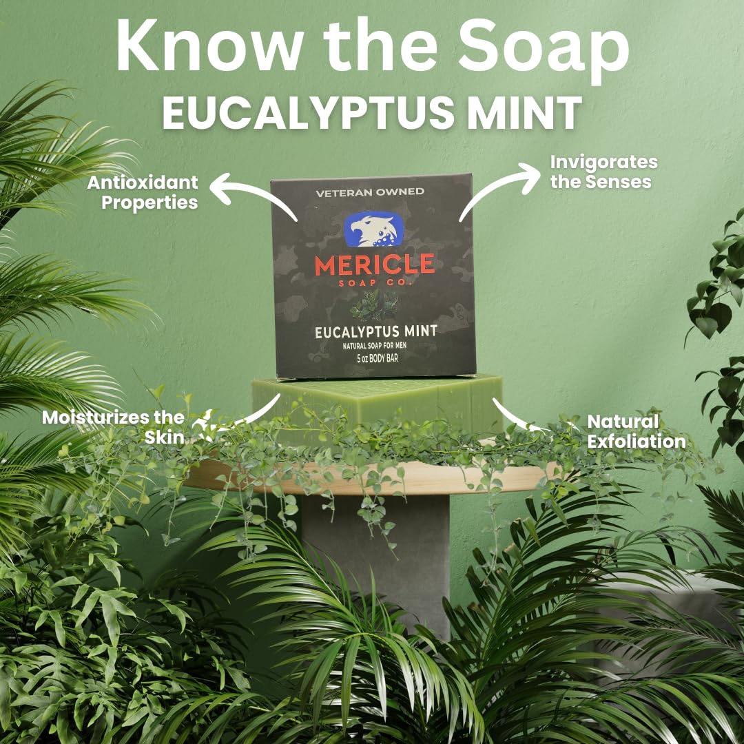 Mericle Soap Co. Eucalyptus Mint 100% Natural 5oz Body Bar | Veteran Owned | Traditional Cold Process Technology | Natural Ingredients | No Harsh Chemicals | Made in the USA