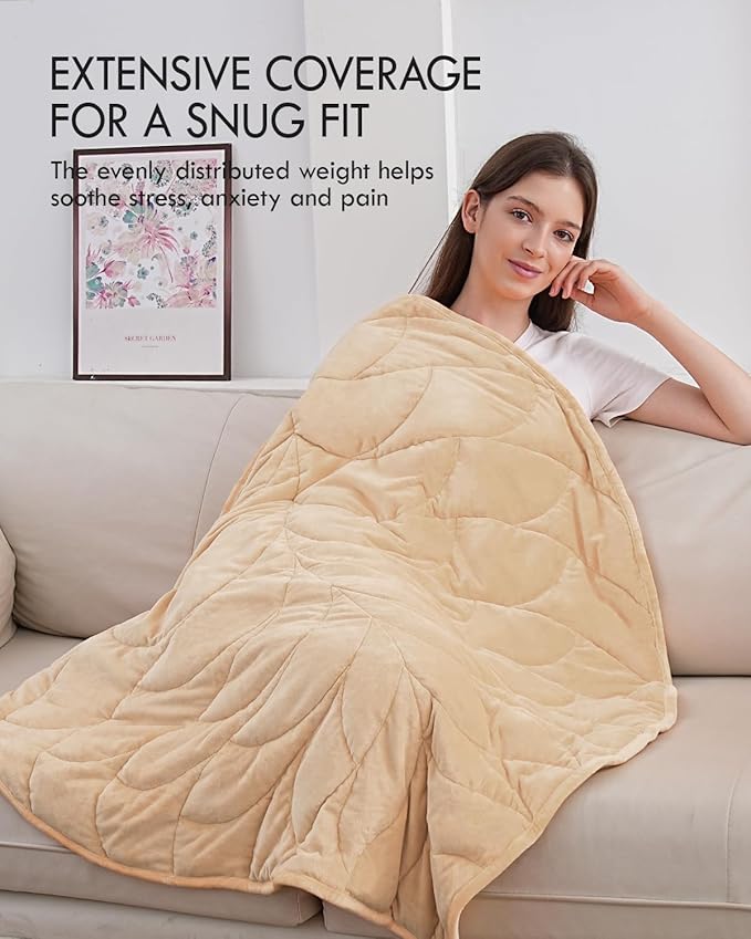 Kaisa Weighted Lap Blanket 7 lbs 41" x 53", Cozy Luxury Crystal Velvet Small Weighted Blanket for Adults, Portable Travel Weighted Blanket for Relaxation, All-Season Blanket, Machine Washable, Khaki