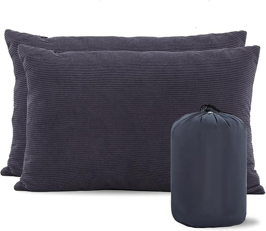 MOON LENCE Camping Pillows 2 Pack, Compressible Camp Pillow with Washable Cover & Carry Bag, Plush Filled Backpacking Pillow for Hiking, Travel, Sleeping 12"x16" Grey