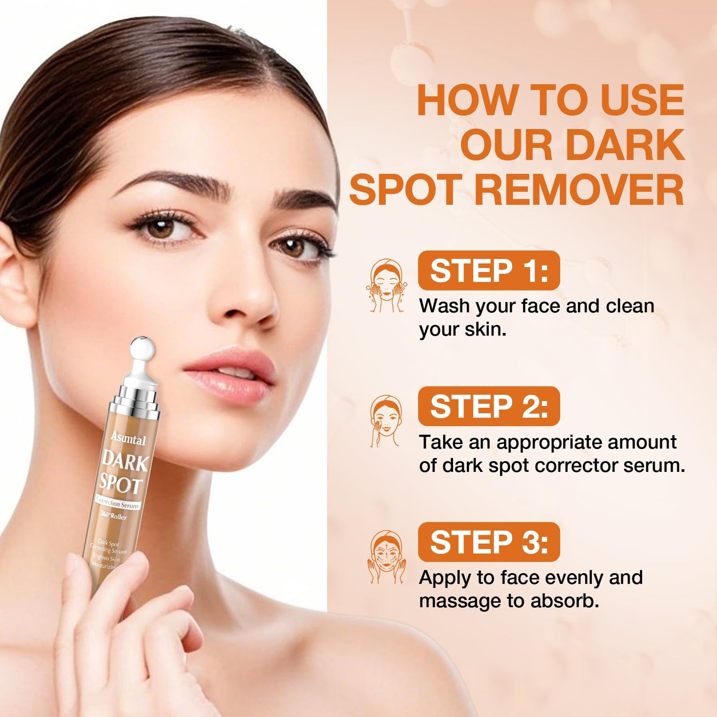 Asumtal Dark Spot Remover For Face Skin Care Serum, Age Brown Sun Freckles Spot Remover, Dark Spot Corrector For Face with Massage Roller (0.67 Fl Oz)